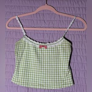 Lacemade - Green Gingham Cami Top with Red Bow